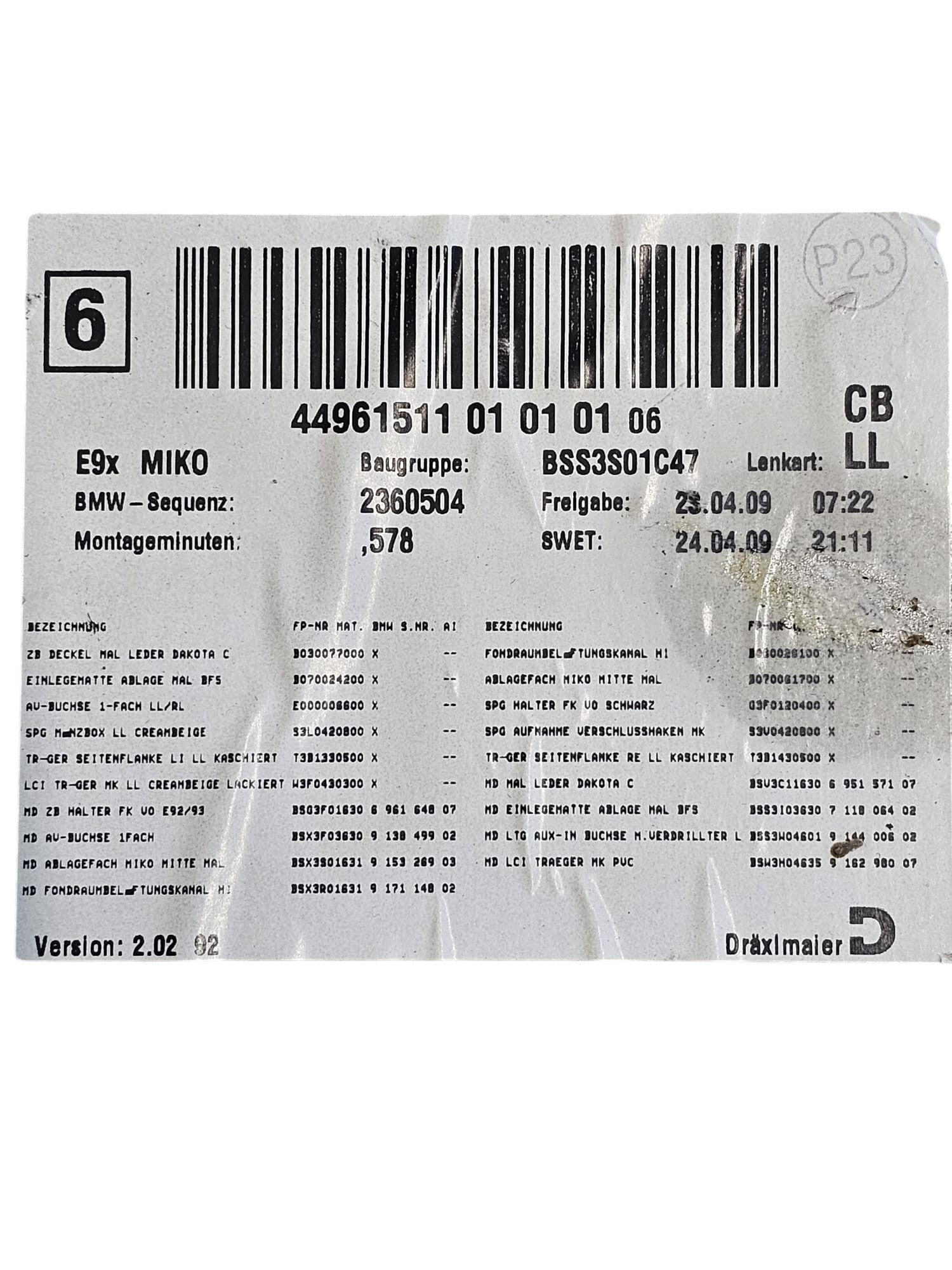 Bracciolo / Tunnel Centrale In Pelle BMW Serie 3 E92 Cod:BSS3S01C47 (2005 - 2013) - F&P CRASH SRLS - Ricambi Usati