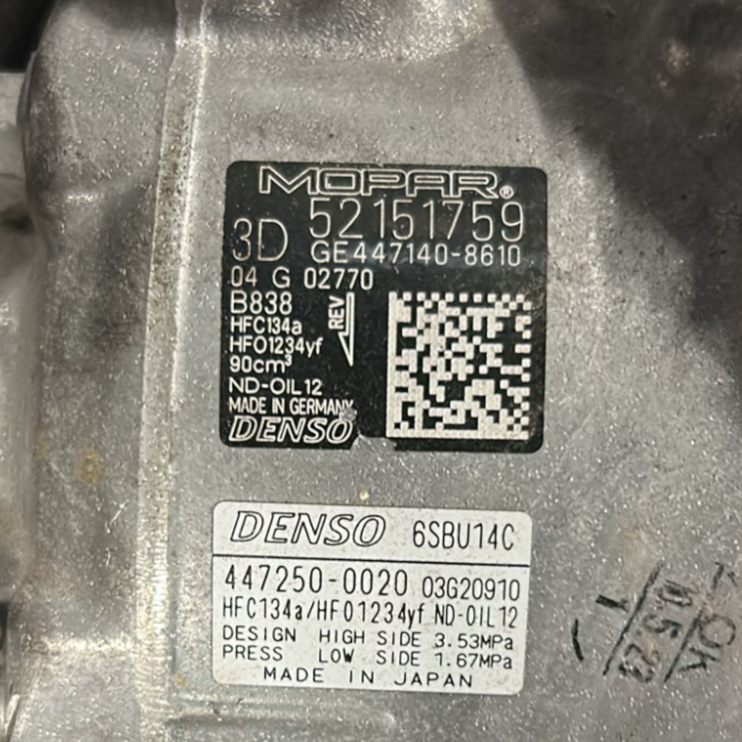 Kompresor klimatske naprave alfa romeo tonale 1.6 dizel kod:52151759 (2022 >) 