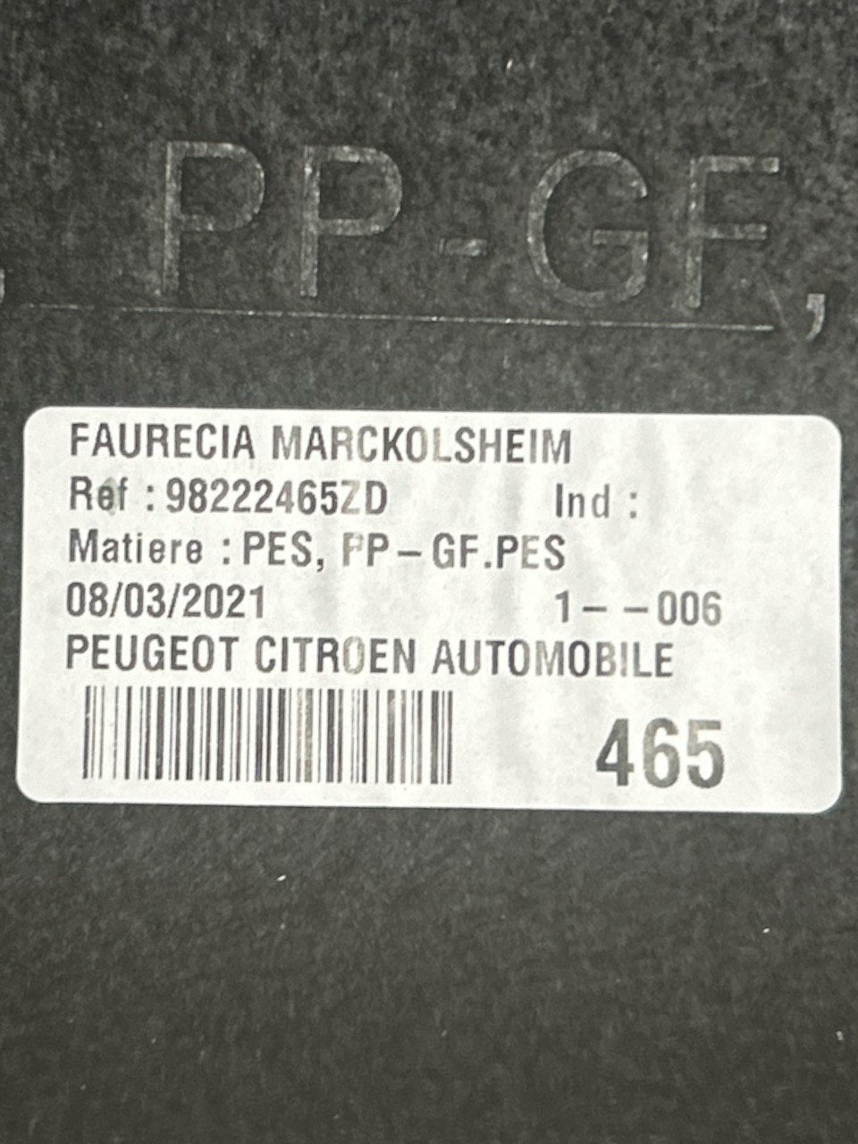 Cappelliera Posteriore Peugeot 308 I (2013 > 2021) cod.98222465ZD - F&P CRASH SRLS - Ricambi Usati