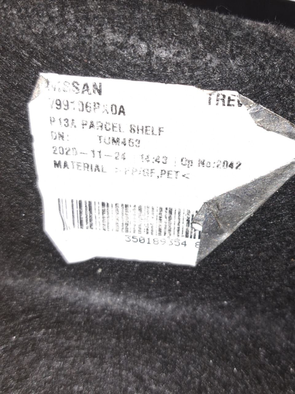 Cappelliera / Ripiano Bagagliaio Nissan Juke F16 (2020) COD:799106PA0A - F&P CRASH SRLS - Ricambi Usati