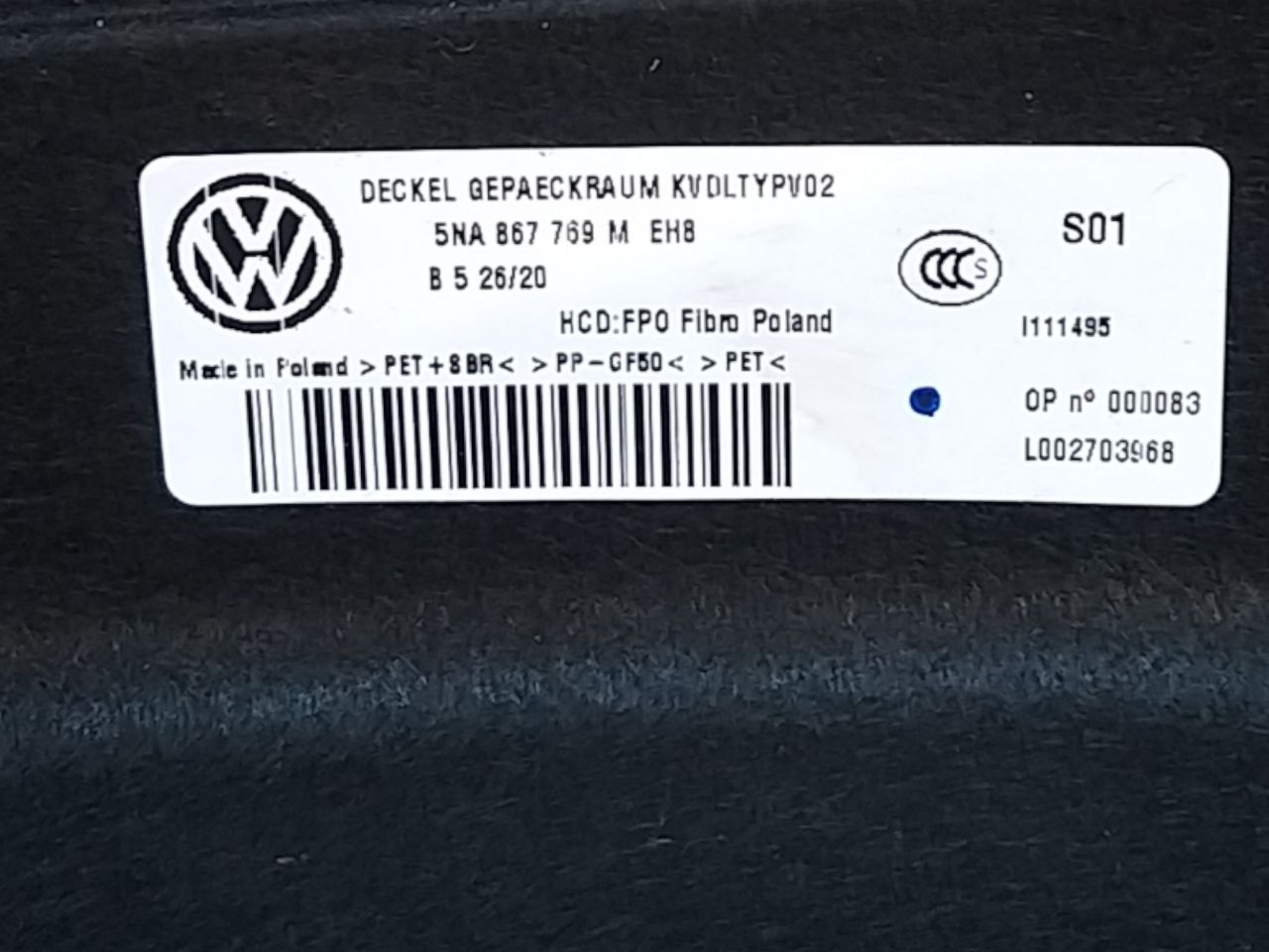 Cappelliera / Ripiano Bagagliaio Volkswagen Tiguan ( 2016 > ) Cod : 5NA867769MEH8 - F&P CRASH SRLS - Ricambi Usati