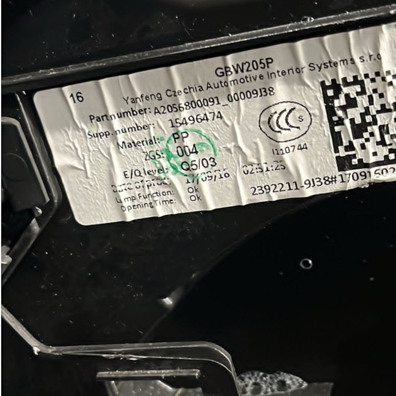 Cassetto / Vano Portaoggetti Mercedes Benz Classe C (W205) cod:A2056800091 (2014 >2021) - F&P CRASH SRLS - Ricambi Usati