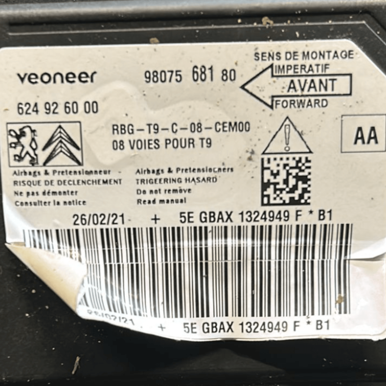 Centralina AiBag Peugeot 308 (2013 > 2020) cod:624926000 - F&P CRASH SRLS - Ricambi Usati