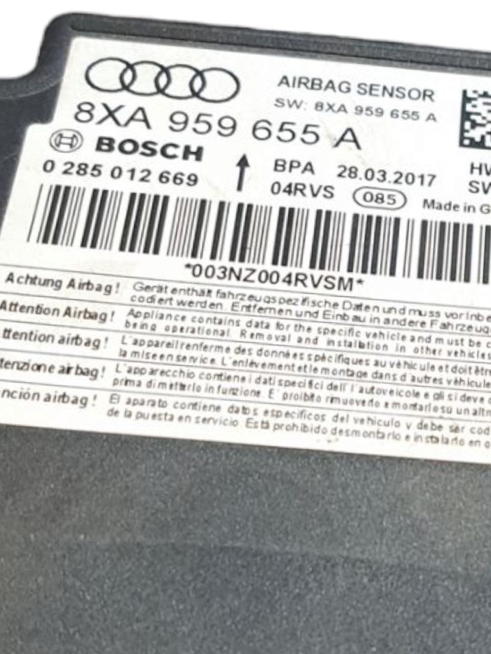 Centralina Airbag Audi A1 8X (2010 - 2018) COD:8XA959655A - F&P CRASH SRLS - Ricambi Usati