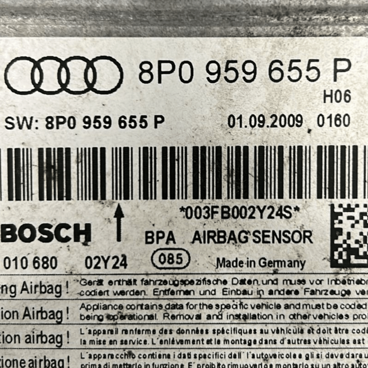 Centralina airbag audi a3 8p cod:8p0959655p (2003 > 2012) - F&P CRASH SRL - Ricambi Usati