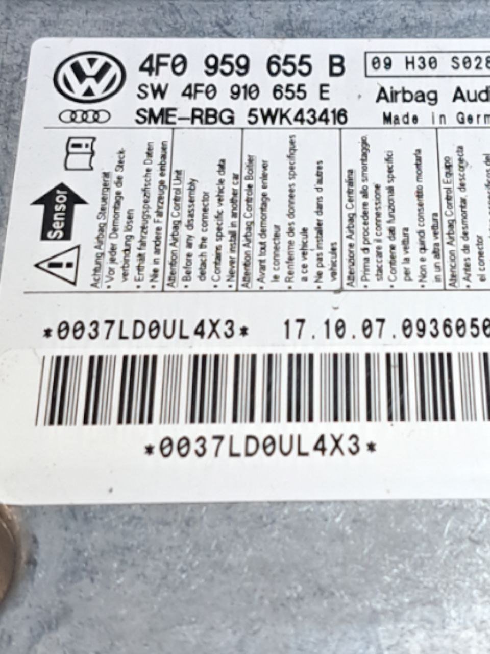 Centralina Airbag Audi A6 C6 (2004 - 2012) COD:4F0959655B - F&P CRASH SRLS - Ricambi Usati