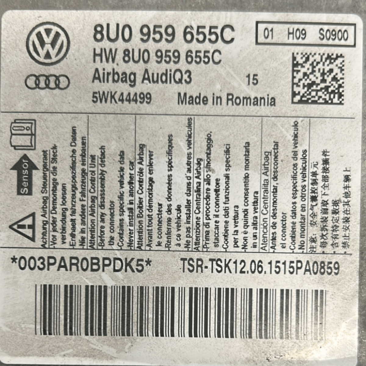 Centralina airbag audi q3 2.0 diesel cod:8U0959655C (2011 > 2018) - F&P CRASH SRLS - Ricambi Usati