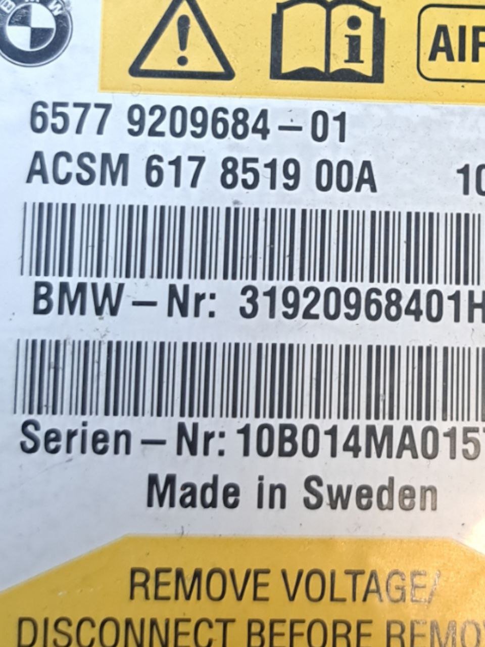 Centralina Airbag Bmw 740I F02 COD:65779209684 (2008 - 2015) - F&P CRASH SRLS - Ricambi Usati