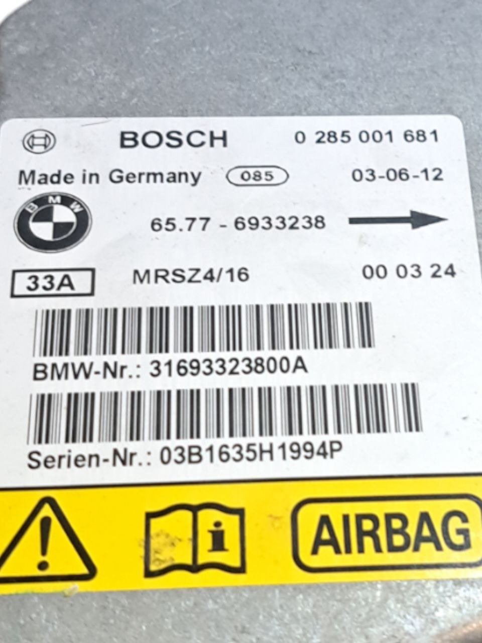 Centralina Airbag Bmw X5 E53 (2000 - 2006) COD:6933238 - F&P CRASH SRLS - Ricambi Usati
