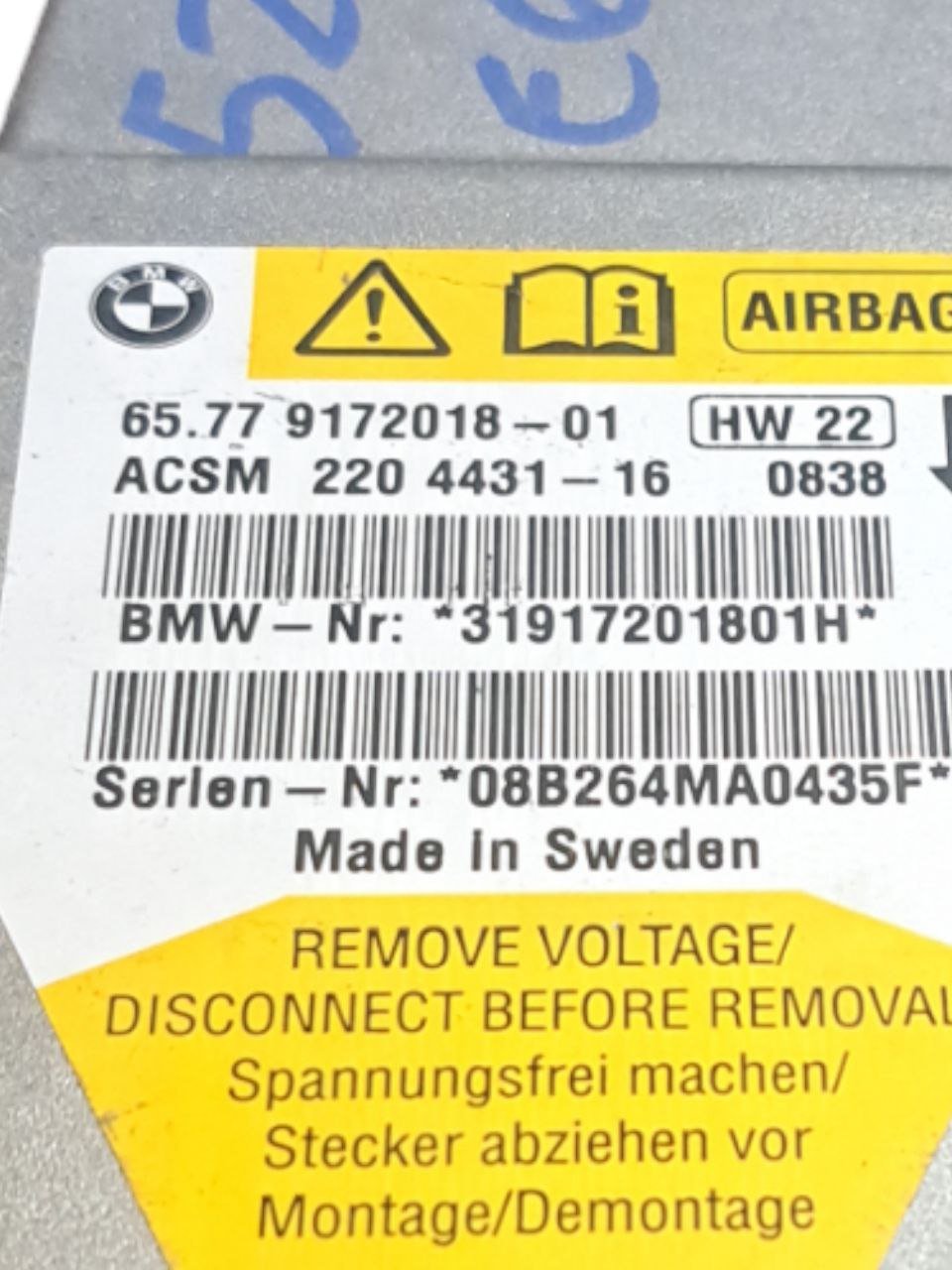 Centralina Airbag Bmw X5 E60 (2003 - 2010) COD:9172018 - F&P CRASH SRLS - Ricambi Usati
