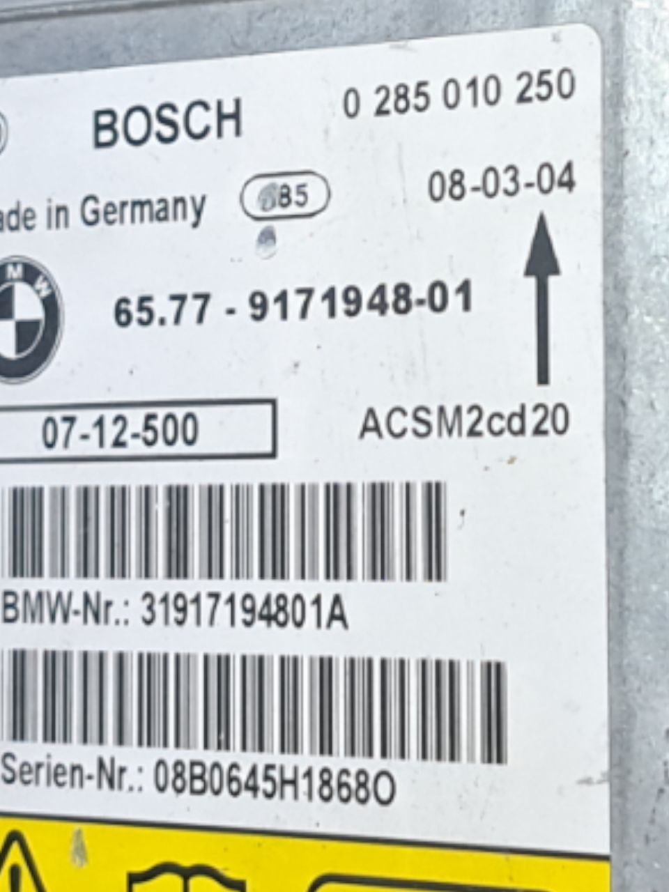 Centralina Airbag Bmw X5 E70 (2006 - 2013) COD:9171948 - 01 - F&P CRASH SRLS - Ricambi Usati
