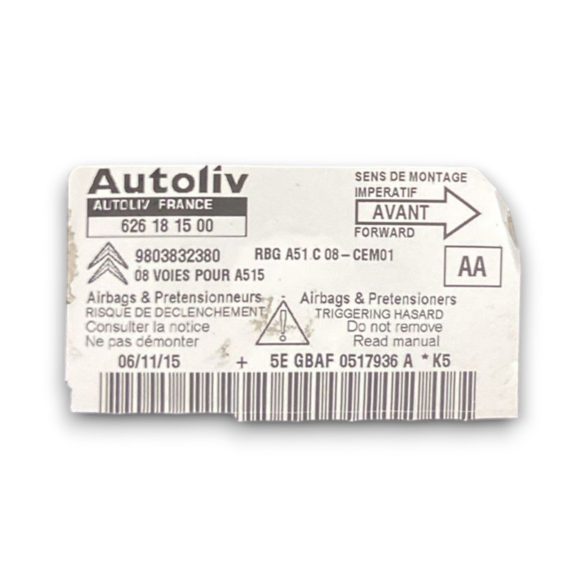 Centralina airbag Citroen c3 II cod . 9803832380 (2009 >2016) - F&P CRASH SRL - Ricambi Usati