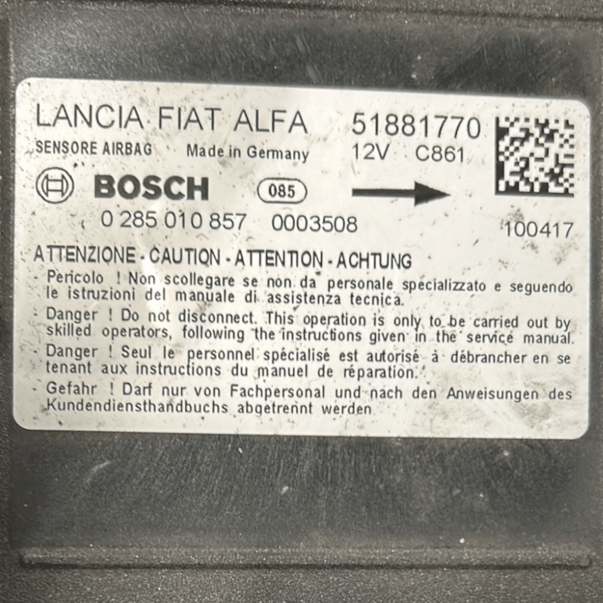 Centralina Airbag Fiat Doblo 1.6 Diesel cod:0285010857 (2009 > 2022) - F&P CRASH SRLS - Ricambi Usati