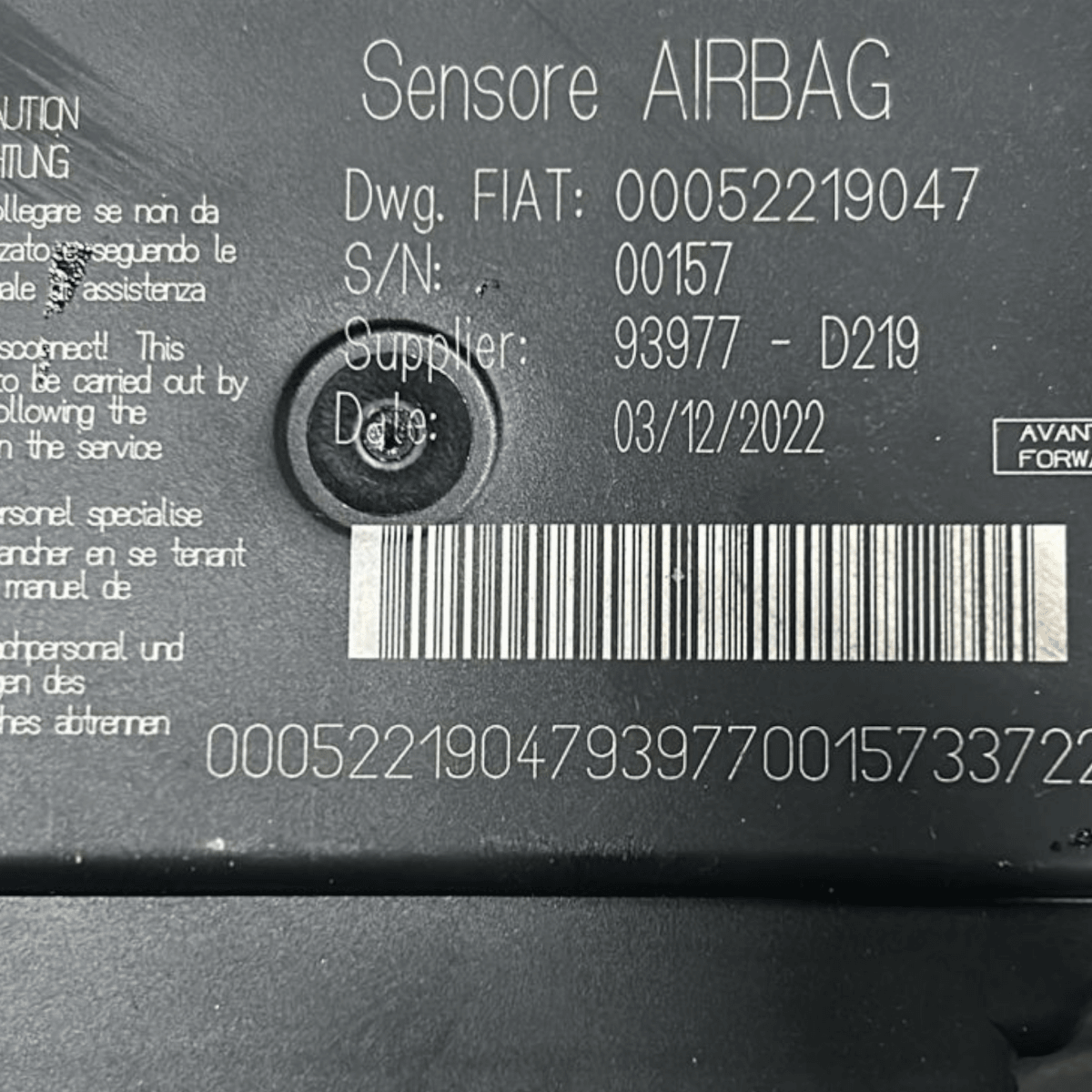Centralina airbag fiat ducato cod:00052219047 (2006 >) - F&P CRASH SRL - Ricambi Usati