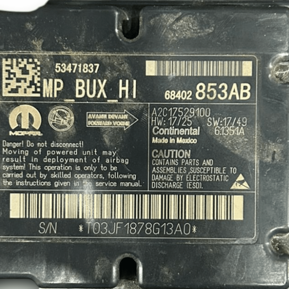 Centralina airbag jeep compass cod:68402853AB (2016 >) - F&P CRASH SRLS - Ricambi Usati