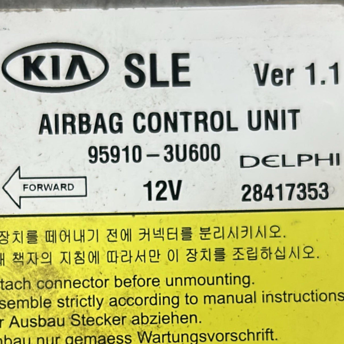 Centralina AirBag Kia Sportage (SL) cod.95910 - 3U600 (2010 > 2016) - F&P CRASH SRLS - Ricambi Usati