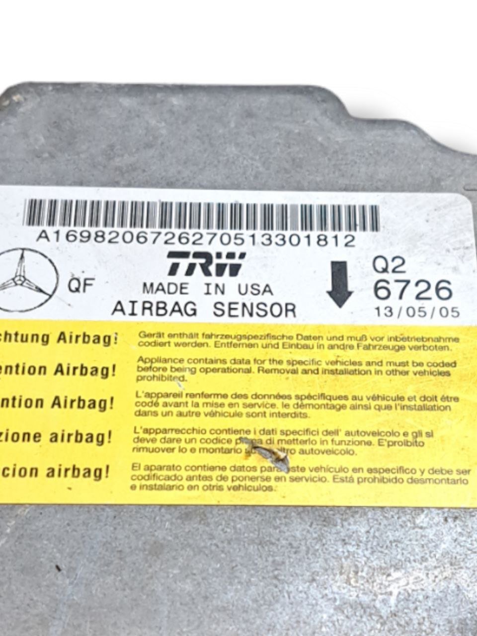 Centralina Airbag Mercedes - Benz Classe A w169 ( 2004 - 2012 ) COD:A1698206726 - F&P CRASH SRLS - Ricambi Usati
