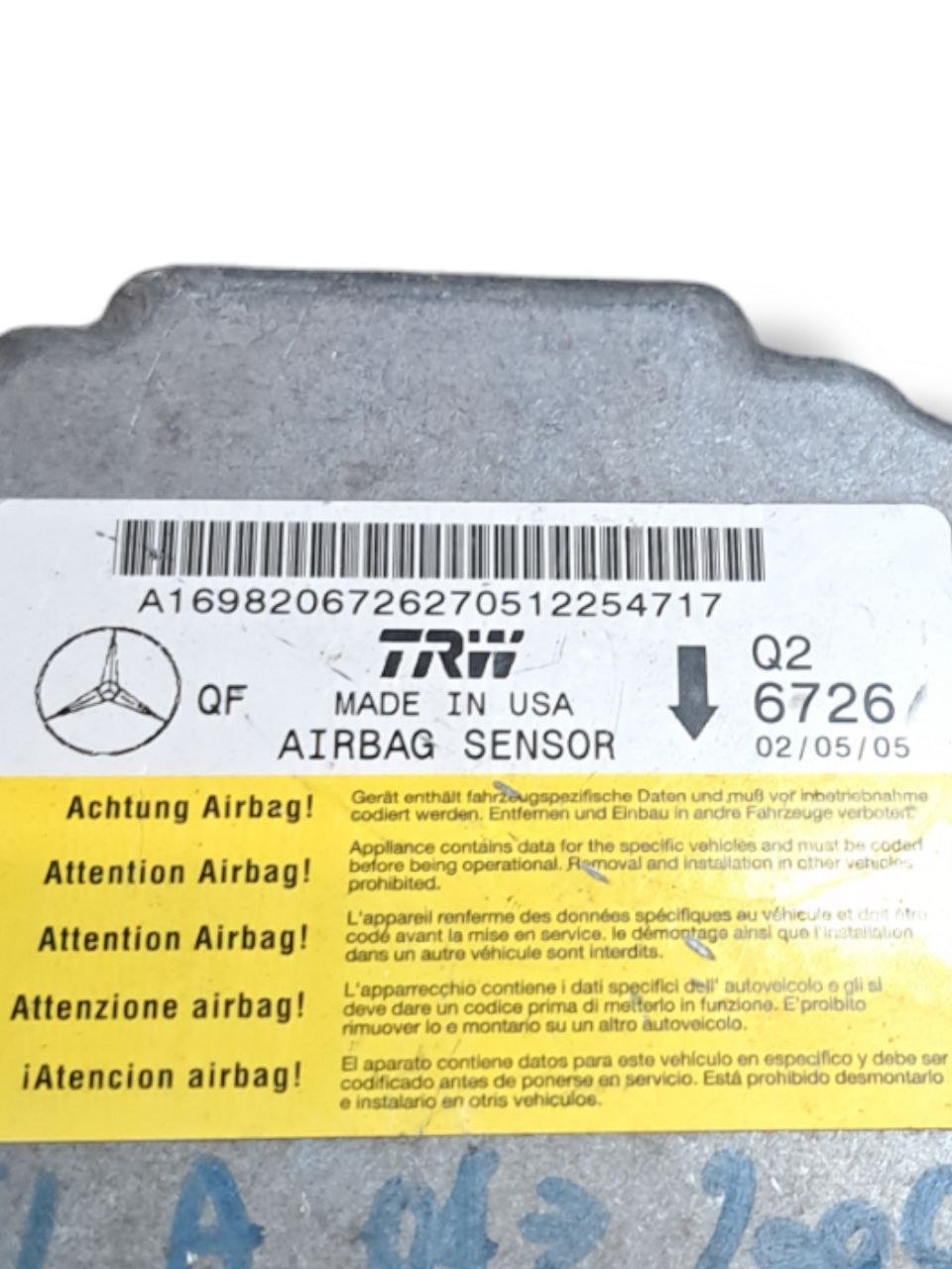 Centralina Airbag Mercedes - Benz Classe A w169 ( 2004 - 2012 ) COD:A1698206726 - F&P CRASH SRLS - Ricambi Usati