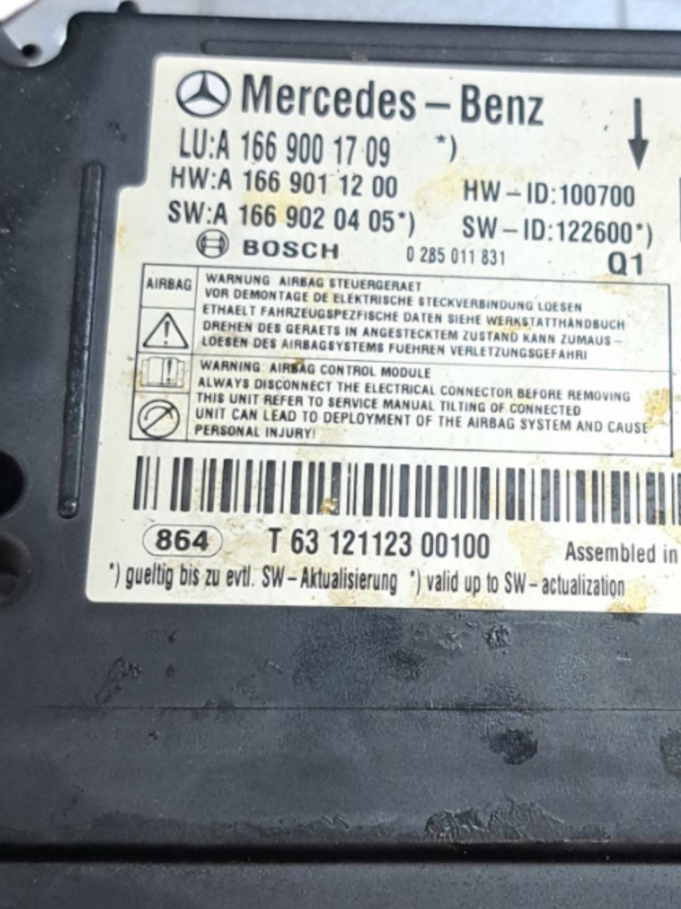 Centralina Airbag Mercedes - Benz ML W166 (2011 - 2015) COD:A1669001709 - F&P CRASH SRLS - Ricambi Usati