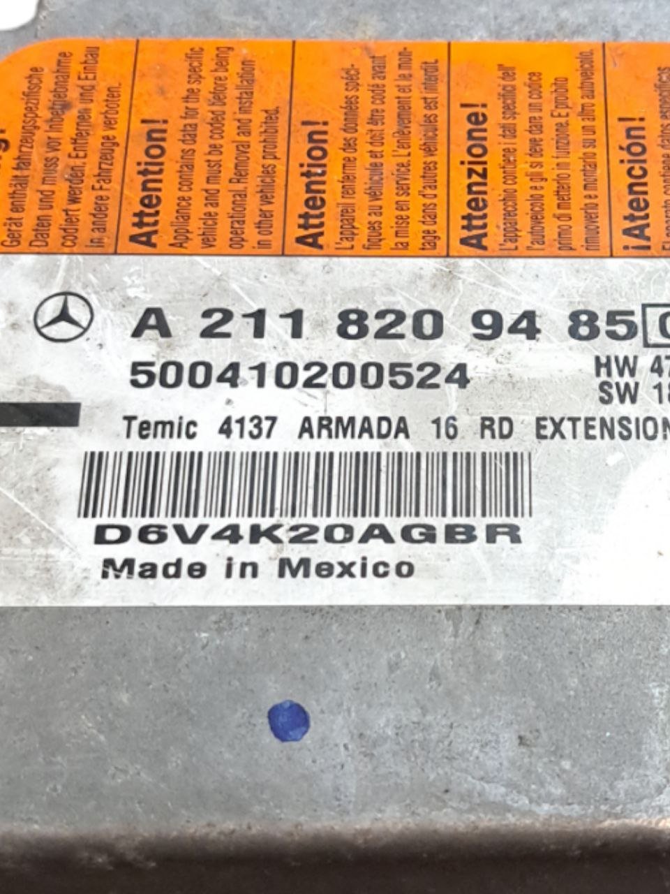Centralina Airbag Mercedes Classe E W211 (2002 - 2007) COD:A2118209485 - F&P CRASH SRLS - Ricambi Usati