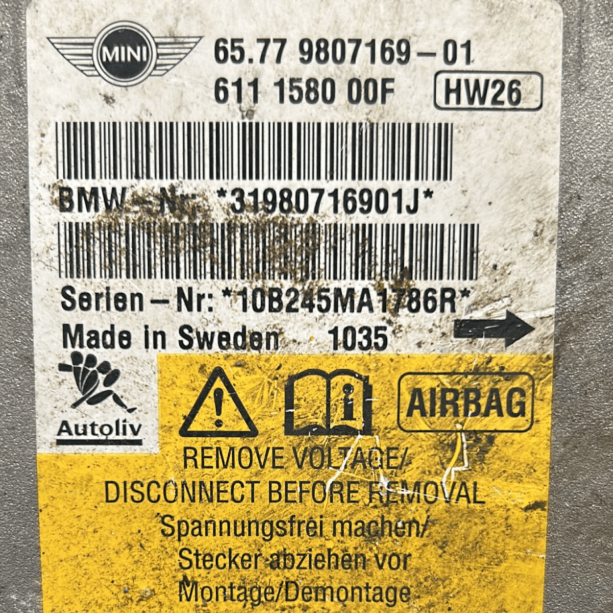Centralina airbag mini one r56 1.6 Diesel cod:9807169 (2007 > 2013) - F&P CRASH SRLS - Ricambi Usati