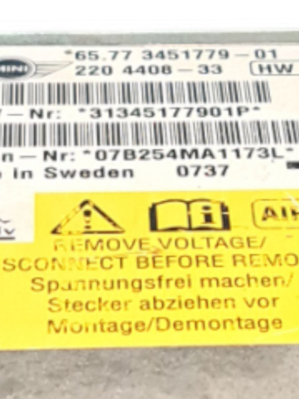 Centralina Airbag Mini One R56 (2006 - 2013) COD:65773451779 - 01 / 2204408 - 33 - F&P CRASH SRLS - Ricambi Usati