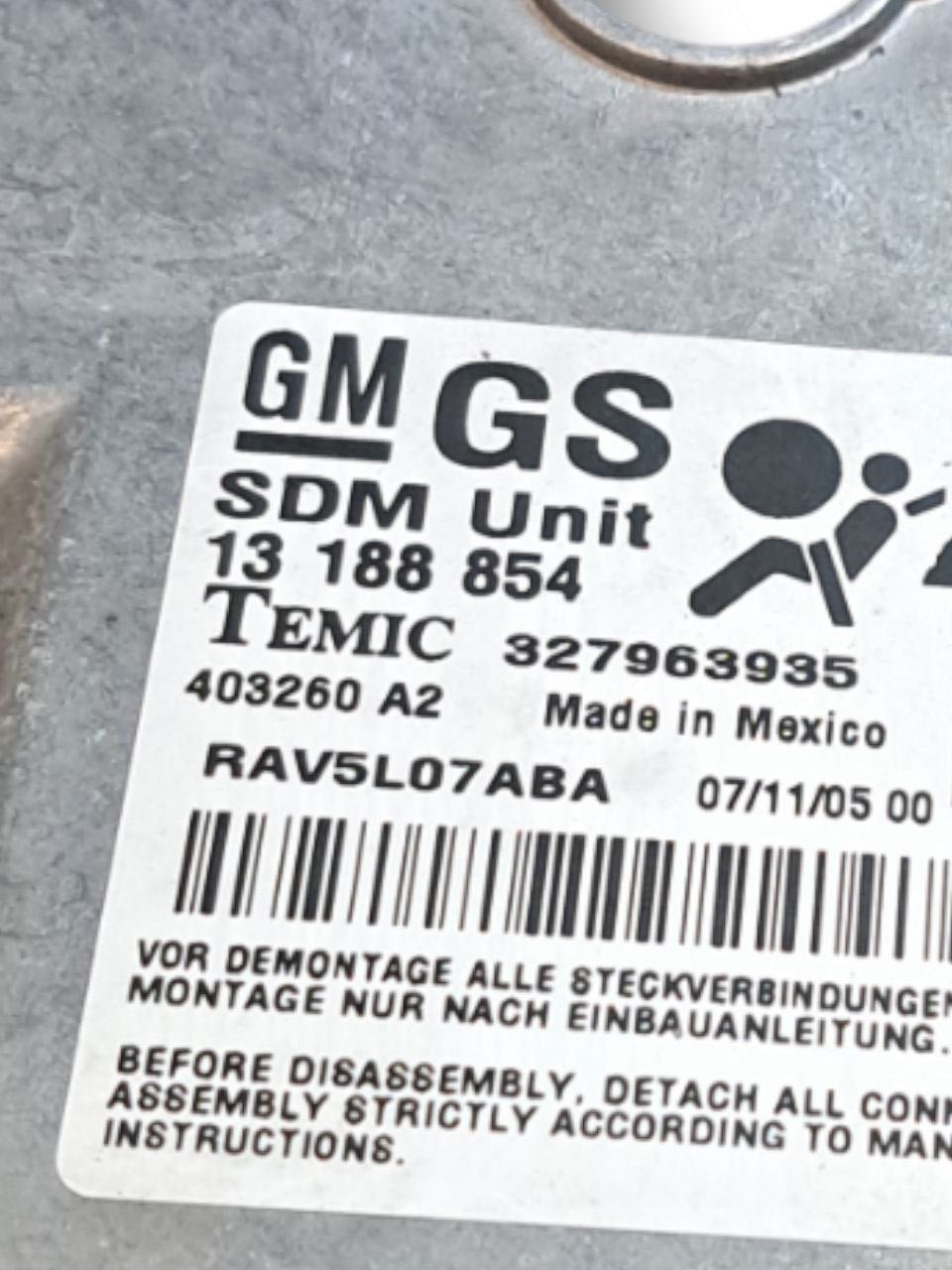 Centralina airbag Opel Astra H (2004 - 2011) COD:13188854 - F&P CRASH SRLS - Ricambi Usati