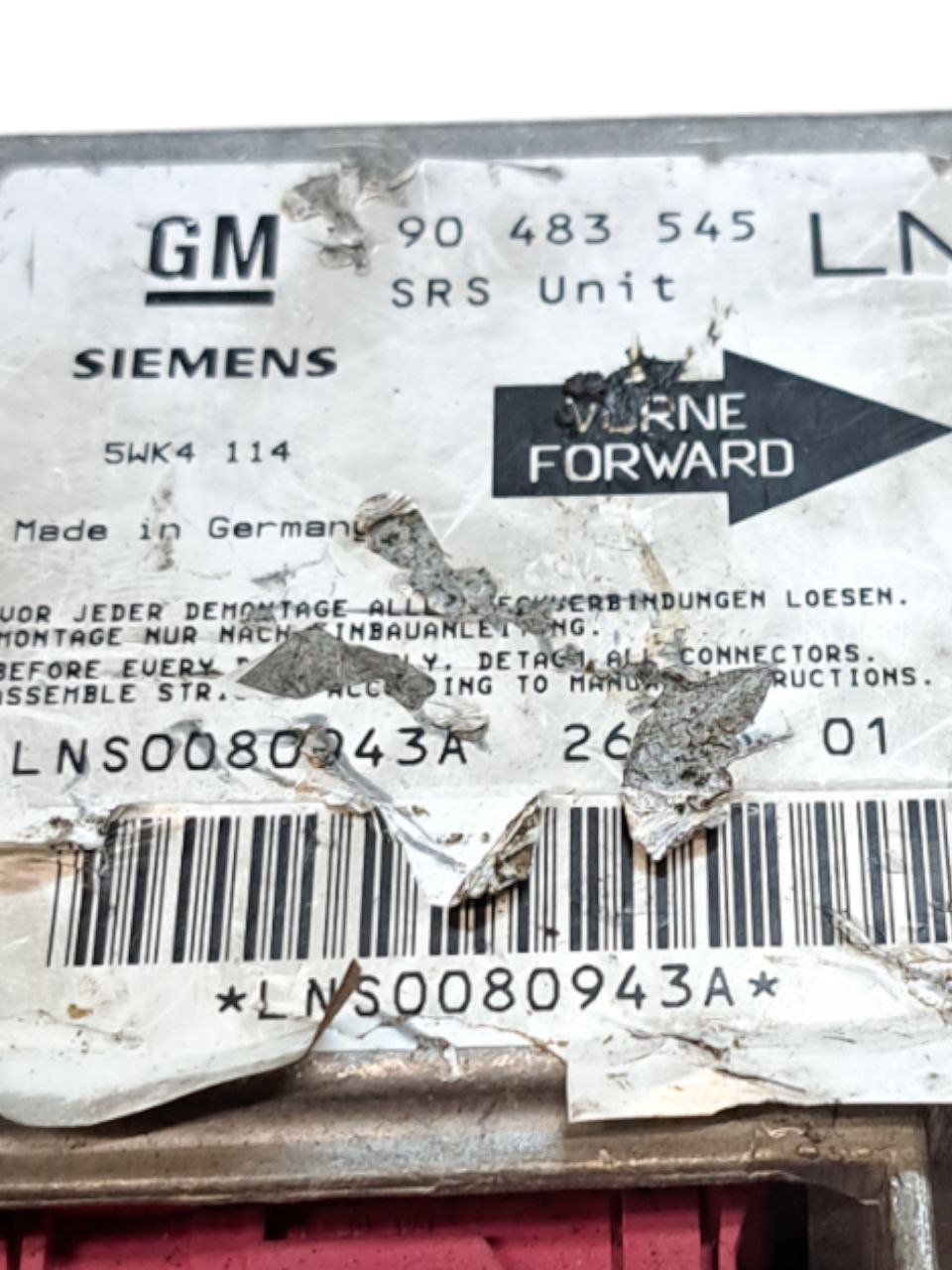 Centralina airbag Opel Corsa B (1993 - 2000) COD:90483545 - F&P CRASH SRLS - Ricambi Usati