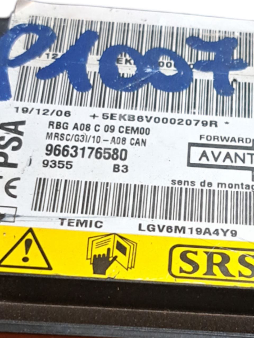 Centralina airbag Peugeot 1007 (2005 - 2010) COD:9663176580 - F&P CRASH SRLS - Ricambi Usati