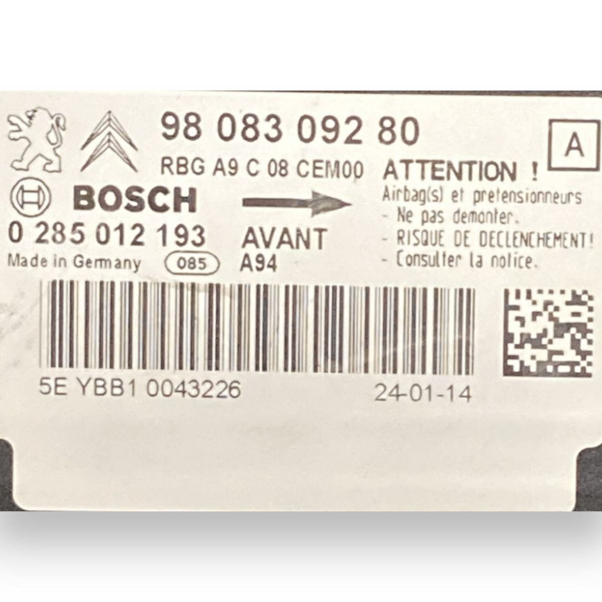 centralina airbag peugeot 2008 1.6 diesel cod:00046858203 (2013 - 2019) - F&P CRASH SRLS - Ricambi Usati