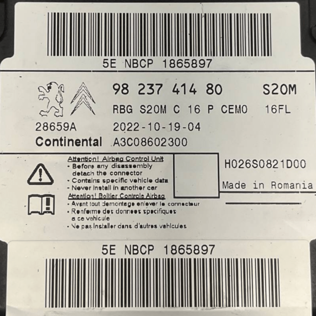 Centralina Airbag Peugeot 3008 II (2016 al 2023) cod: 9823741480 - F&P CRASH SRLS - Ricambi Usati