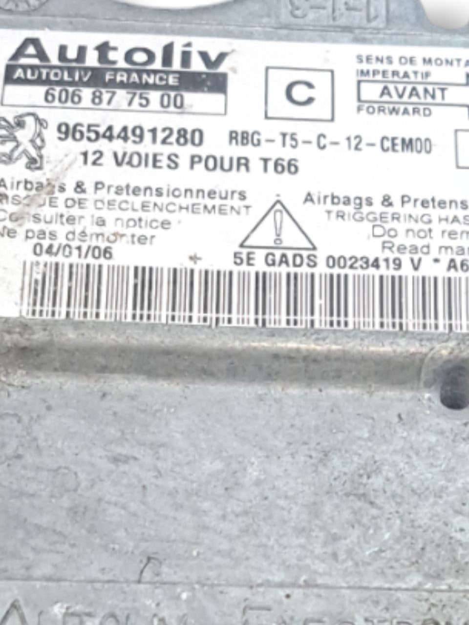 Centralina airbag Peugeot 307 cc (2005) COD:9654491280 - F&P CRASH SRLS - Ricambi Usati