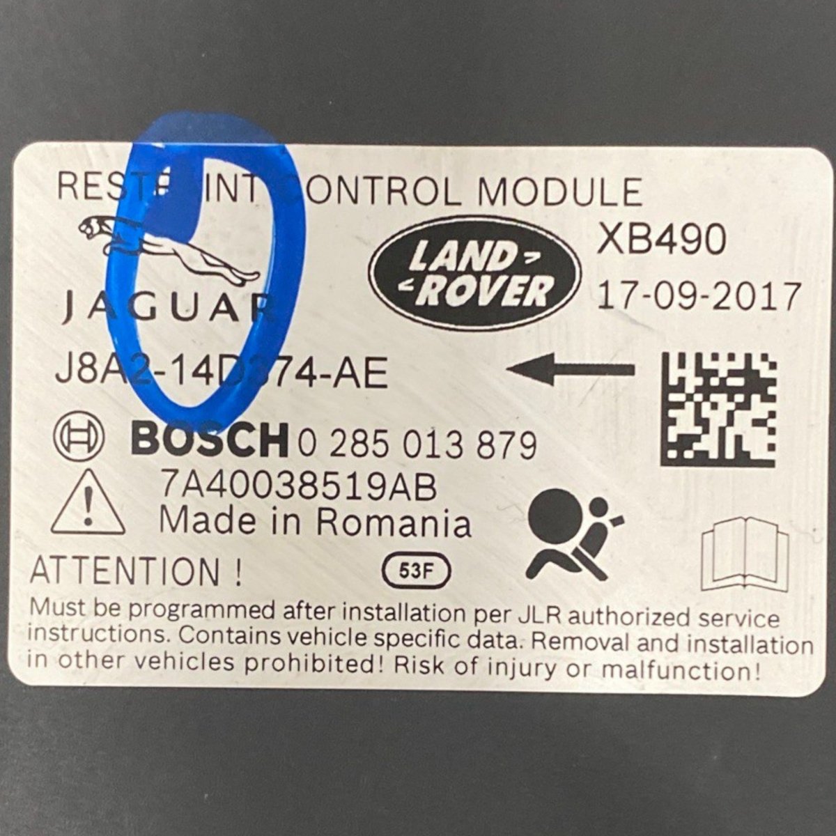 Centralina airbag range rover velar l560 (2017 - ) Cod: j8a2 - 14d374 - ae - F&P CRASH SRLS - Ricambi Usati