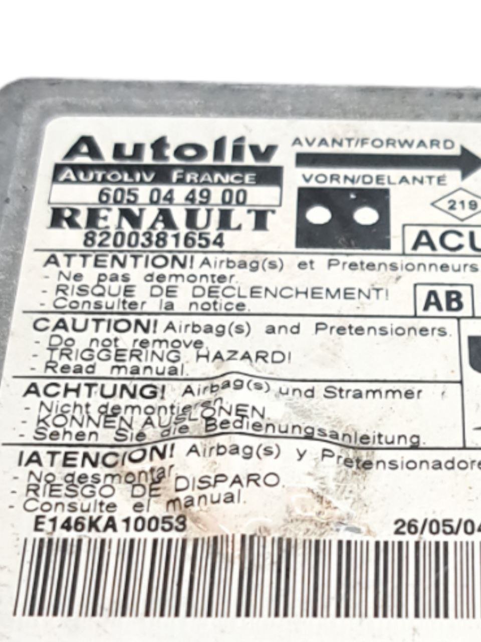 Centralina airbag Renault Kangoo (2003 - 2008) COD:8200381654 - F&P CRASH SRLS - Ricambi Usati