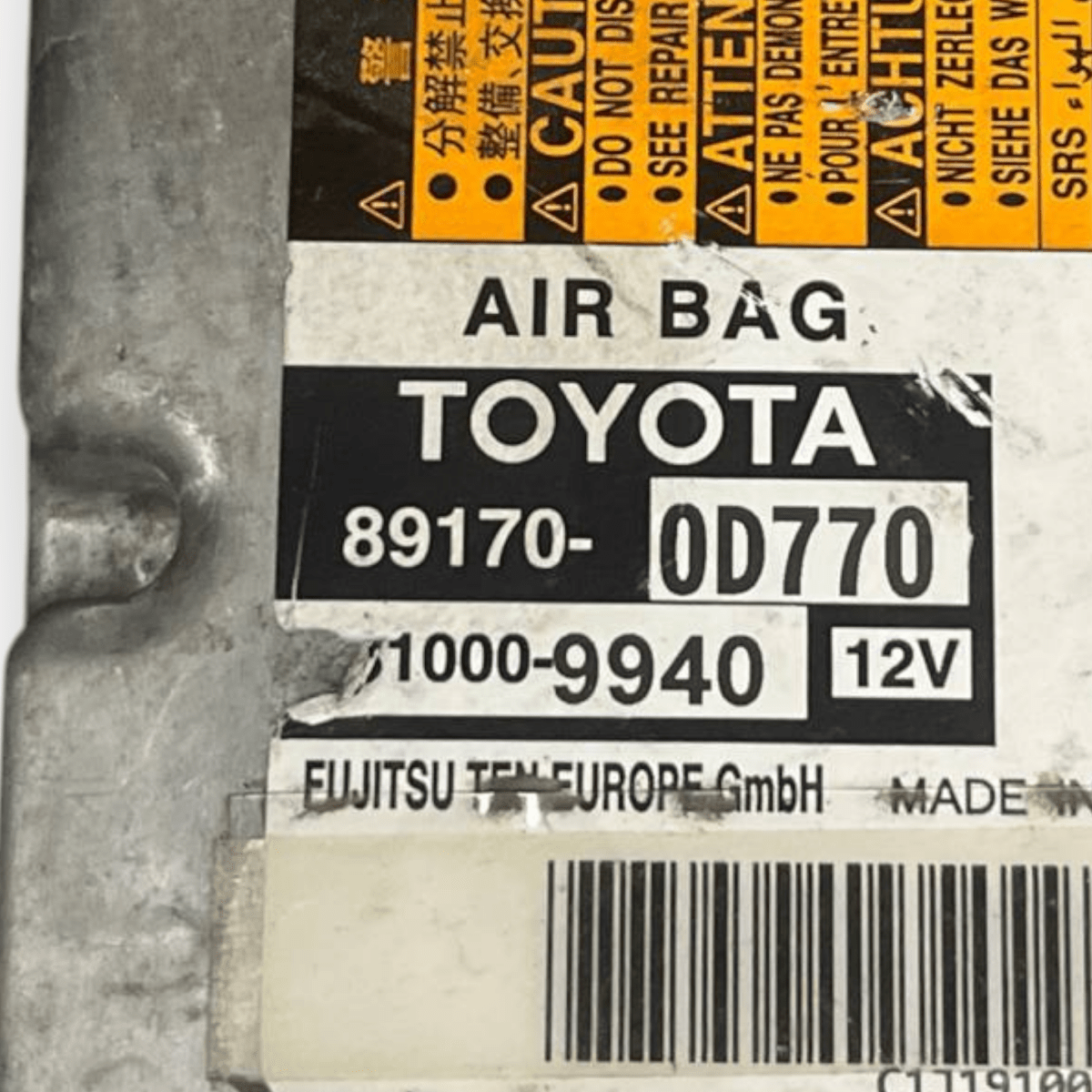 Centralina Airbag Toyota Yaris III (2011 al 2019) cod: 89170 - 0D770 - F&P CRASH SRLS - Ricambi Usati