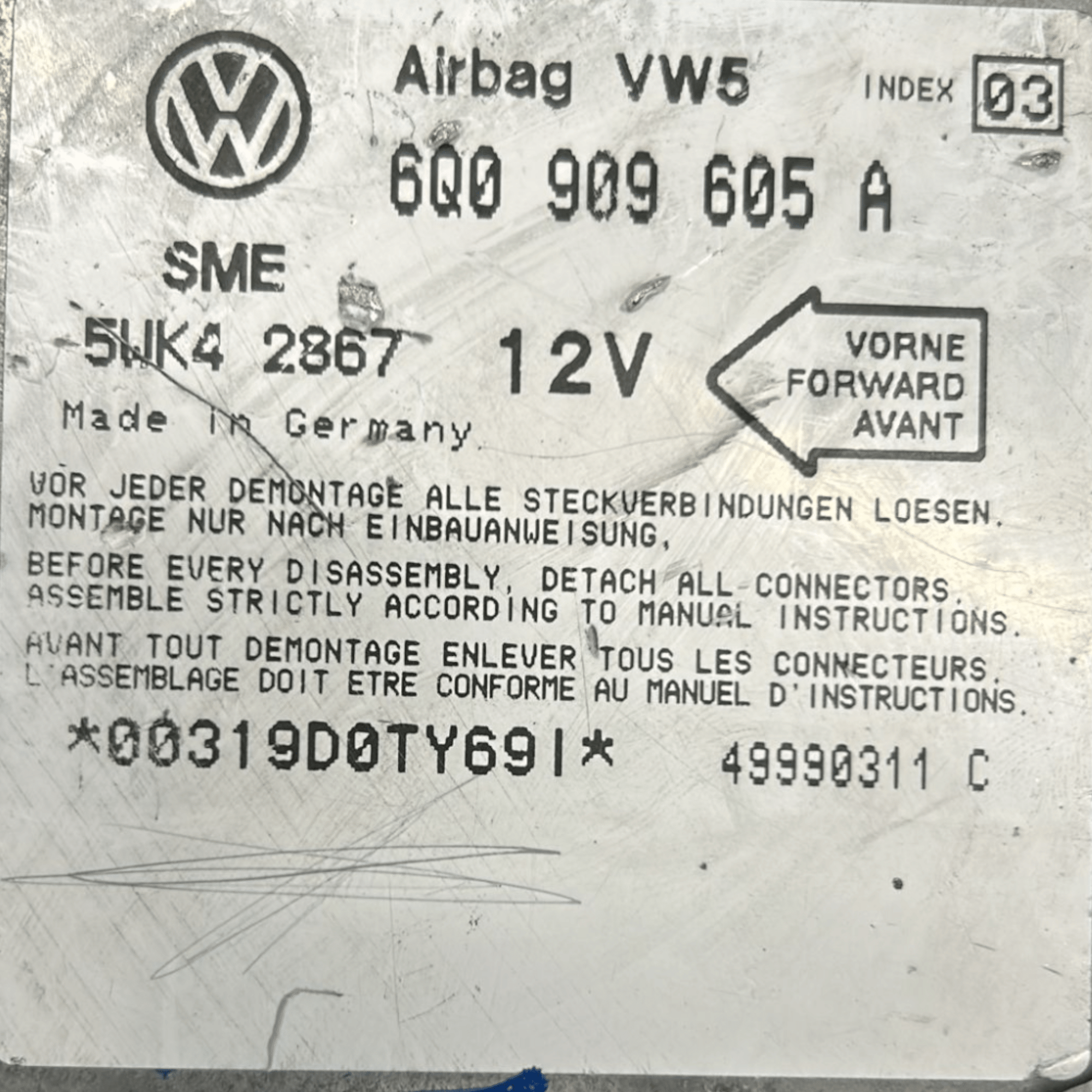 Centralina Airbag Volkswagen Golf IV cod:6Q0909605A (1997 > 2004) - F&P CRASH SRLS - Ricambi Usati