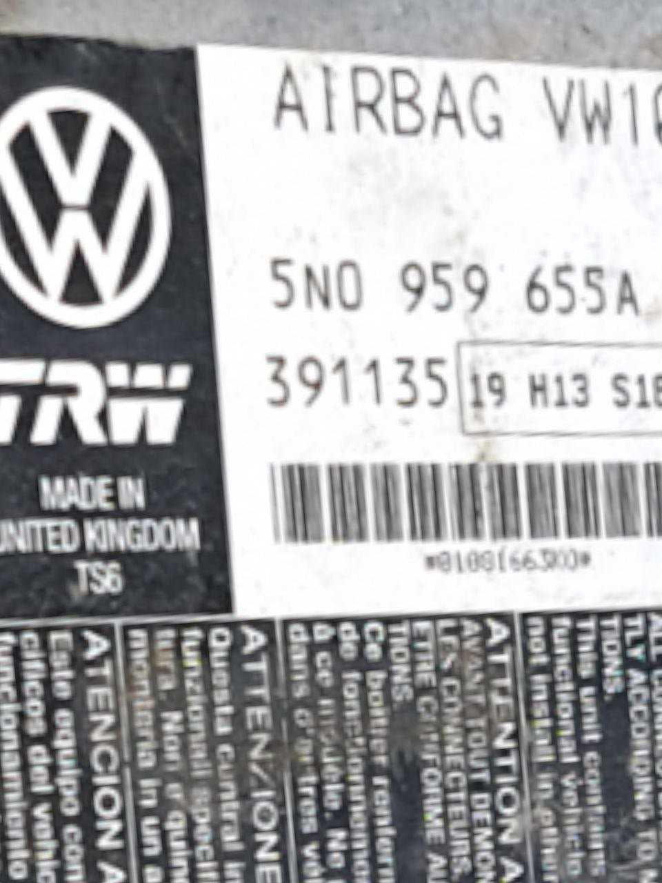Centralina Airbag Volkswagen Passat B6 (2005 - 2010) COD:5N0959655A - F&P CRASH SRLS - Ricambi Usati