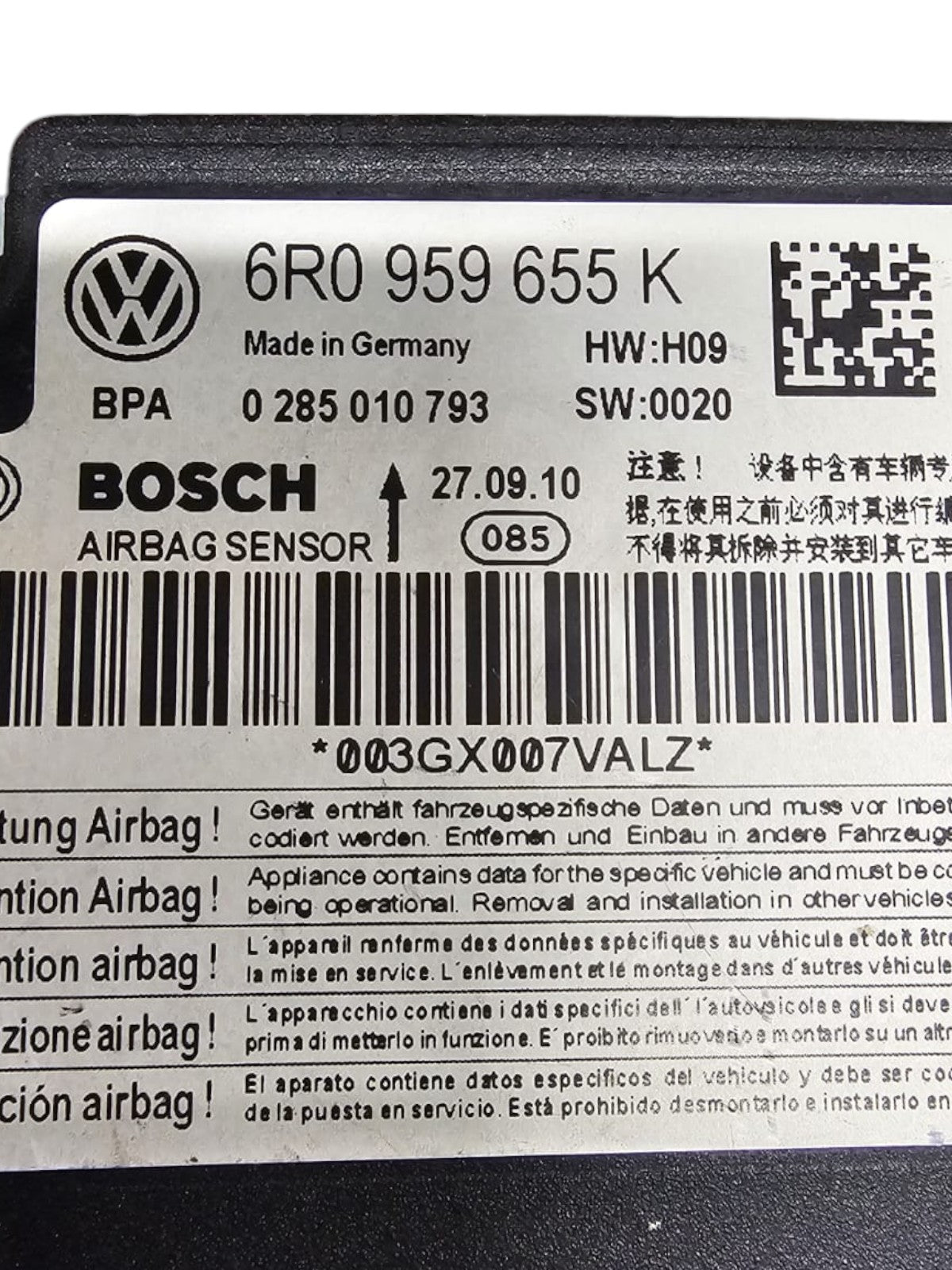Centralina Airbag Volkswagen Polo 6R (2009 - 2017) Cod:6r0959655k - F&P CRASH SRLS - Ricambi Usati