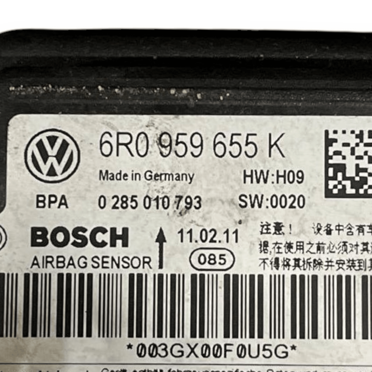 Centralina Airbag Volkswagen Polo V 6R (2009 al 2017) cod: 6R0959655K - F&P CRASH SRL - Ricambi Usati