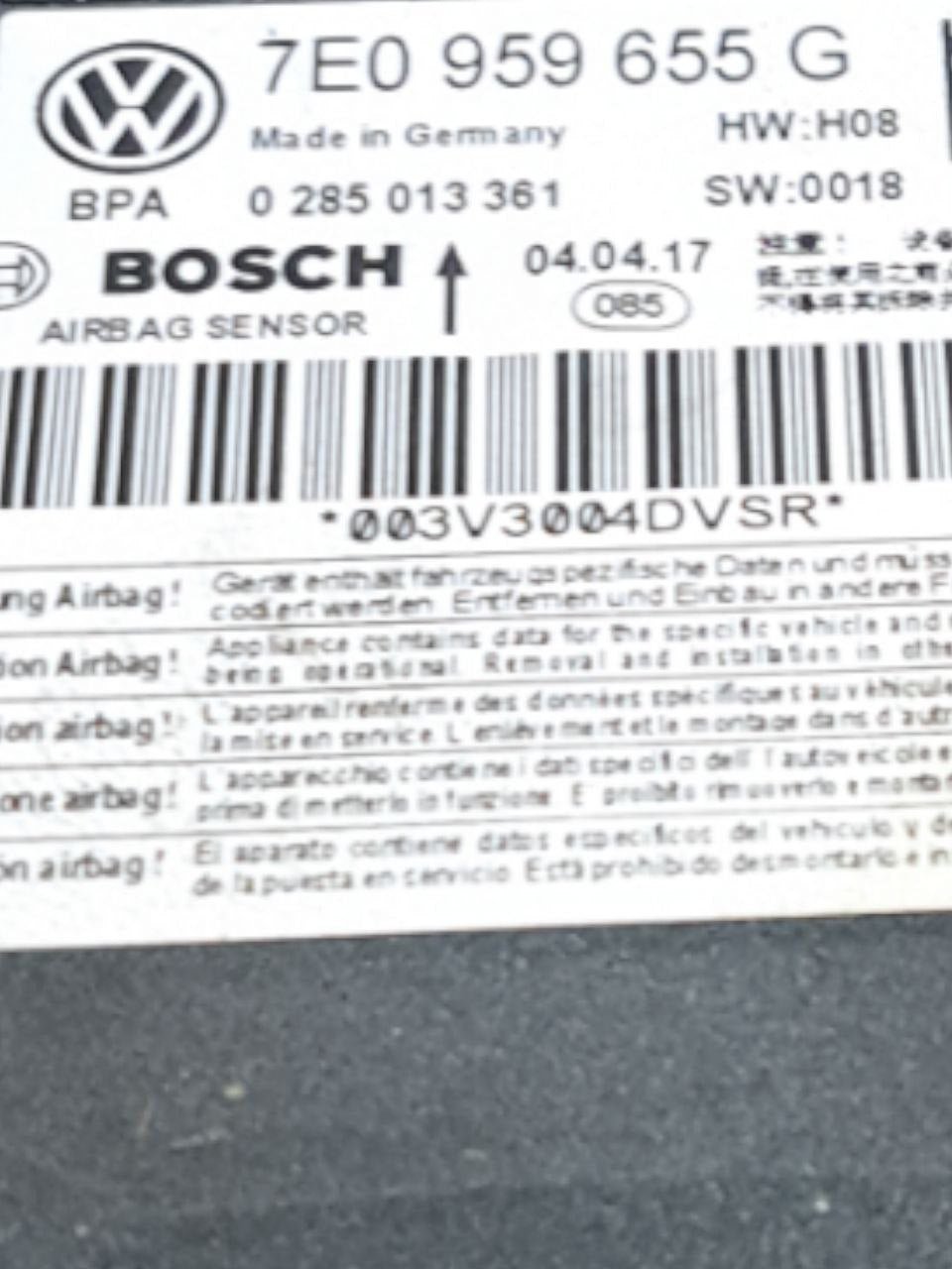 Centralina airbag Volkswagen Transporter (2015>) COD:7E0959655G - F&P CRASH SRLS - Ricambi Usati