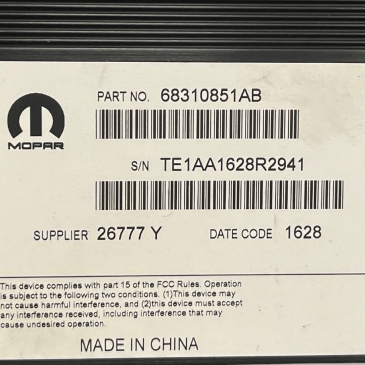 Centralina Amplificatore Audio Jeep Cherokee KL (2013 al 2023) cod: 68310851AB - F&P CRASH SRLS - Ricambi Usati