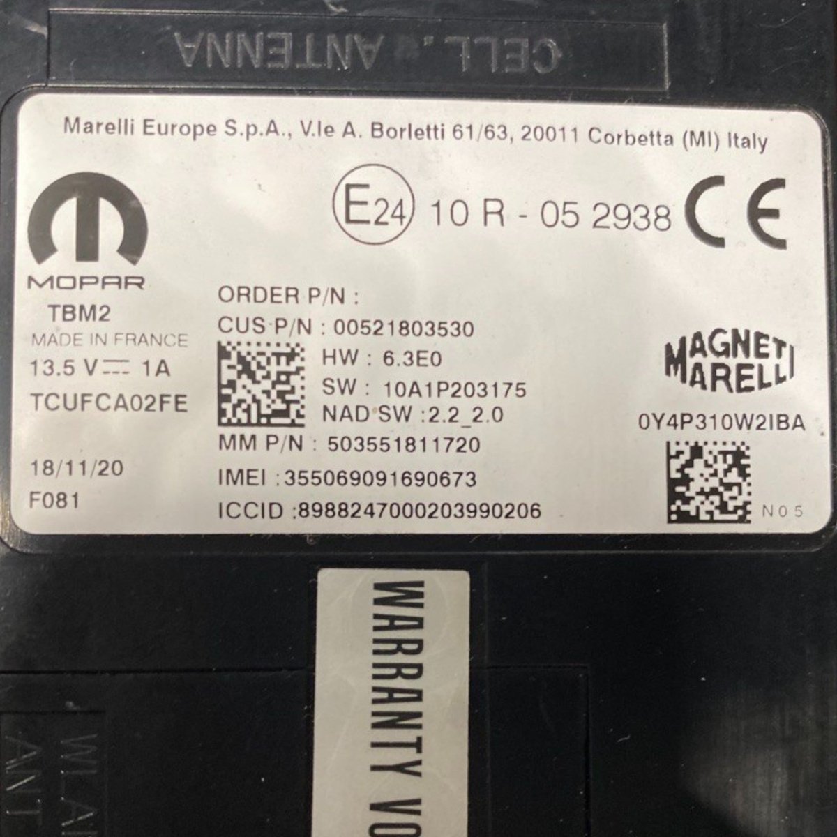 Centralina antenna fiat 500e 332 (2020 - ) Cod: 10r052938 - F&P CRASH SRLS - Ricambi Usati