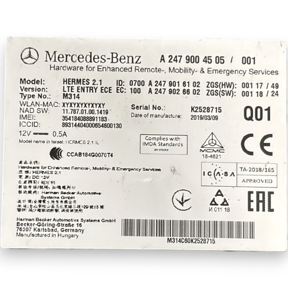 Centralina autoradio mercedes - benz sprinter w910 cod:a2479004505 (2018 - ) - F&P CRASH SRL - Ricambi Usati