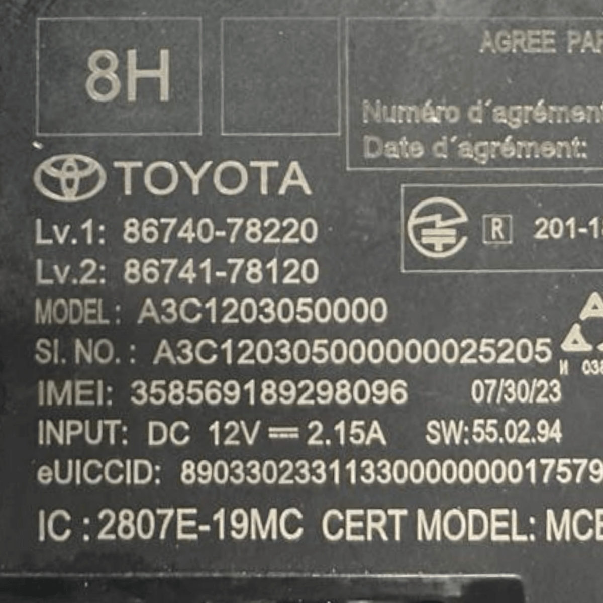 Centralina Bluetooth Lexus NX II (2021 - ) cod: 86740 - 78220 - F&P CRASH SRLS - Ricambi Usati