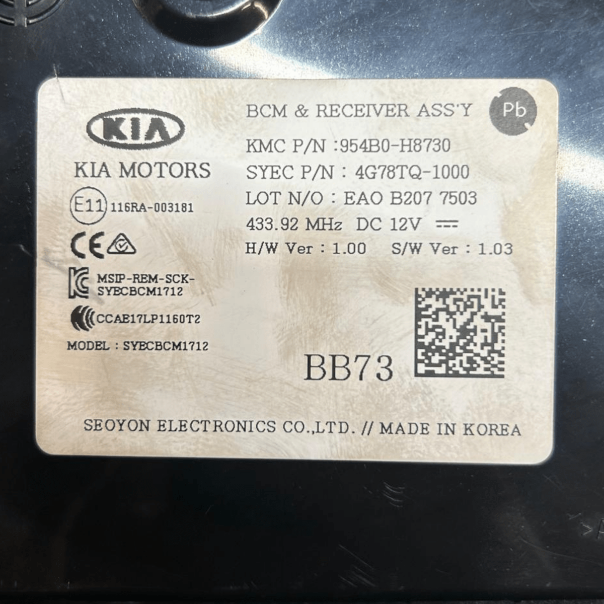 Centralina comfort kia stonic cod:954B0 - H8730 (2017 >) - F&P CRASH SRLS - Ricambi Usati