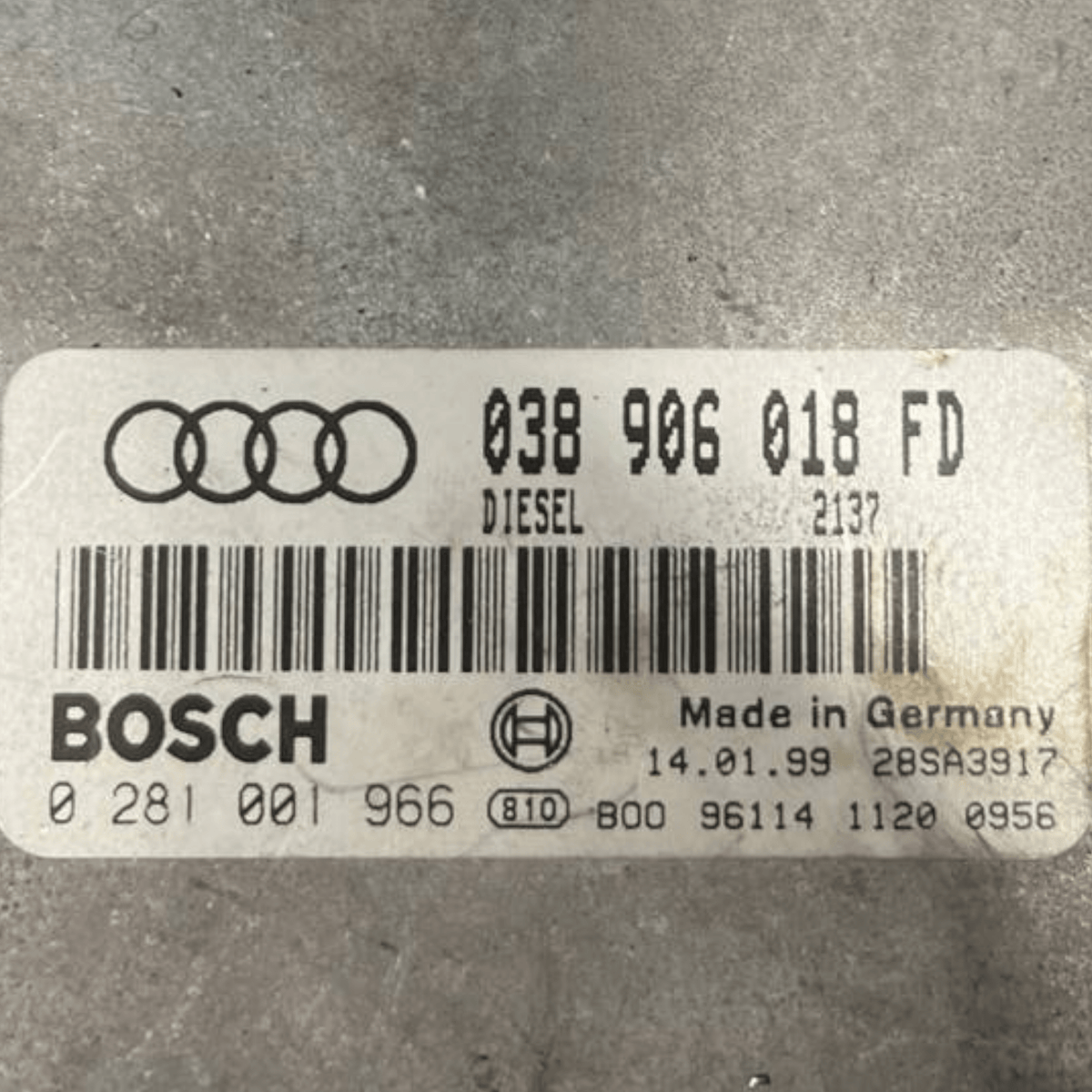 Centralina Ecu Motore Audi A4 B5 1.9 Diesel (1994 al 2001) cod: 038906018FD / cod: 0281001966 - F&P CRASH SRLS - Ricambi Usati