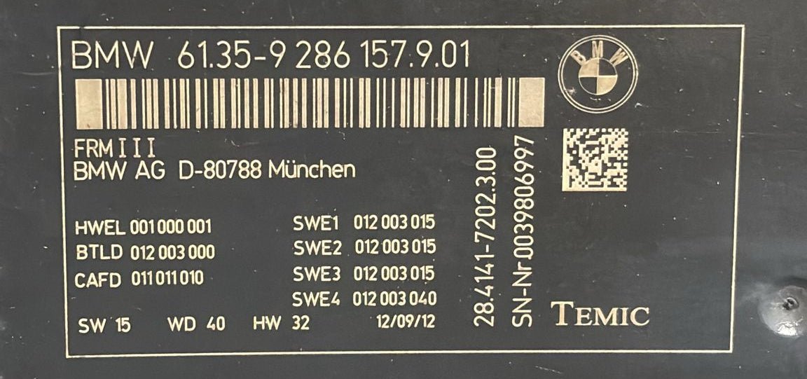 Centralina luci modulo vano piedi bmw x3 f25 cod:6135 - 9286 (2010 - 2017) - F&P CRASH SRL - Ricambi Usati