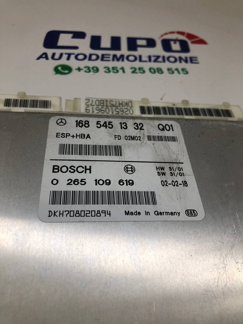 Centralina Mercedes ESP + HBA controllo di stabilità classe A W168 0 265 109 619 - F&P CRASH SRLS - Ricambi Usati