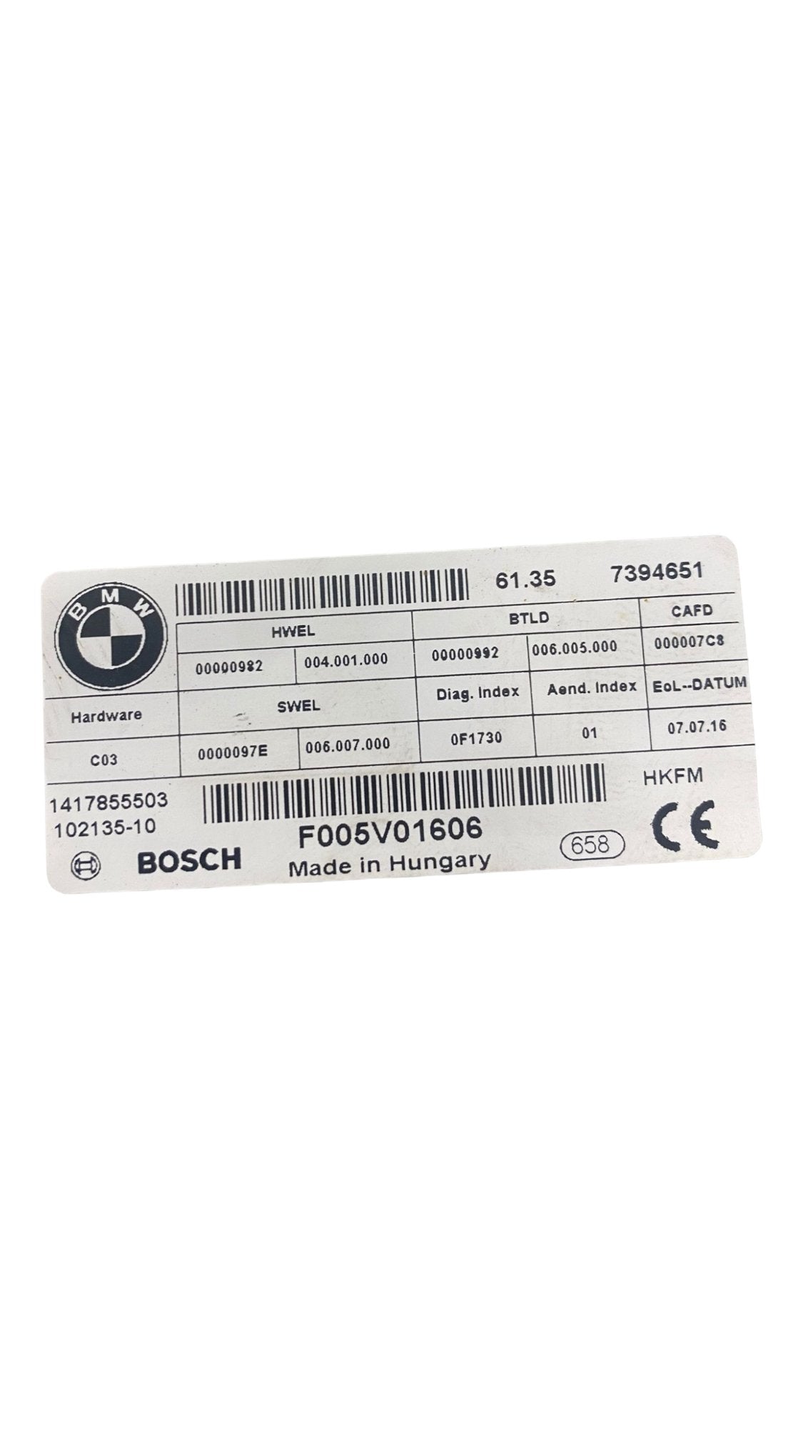 Centralina portellone posteriore automatico Bmw Serie 5 2.0 (f11 - 2015) cod:7394651 - F005V01606 - F&P CRASH SRLS - Ricambi Usati
