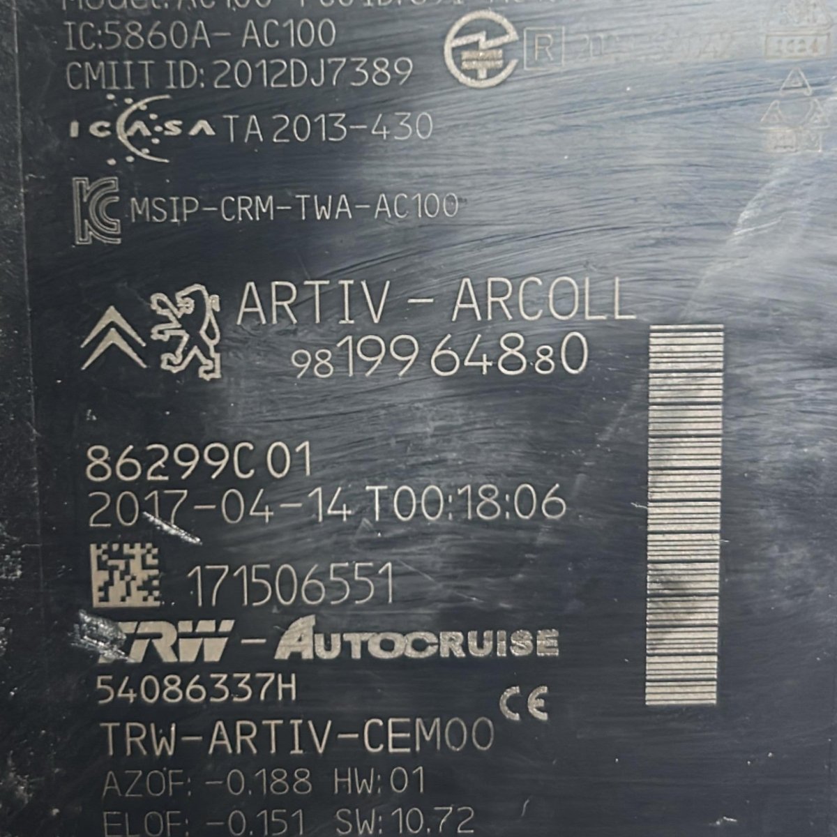 Centralina / Sensore Distronic Peugeot 308 II cod.9819964880 (2013 > 2021) Radar - F&P CRASH SRLS - Ricambi Usati